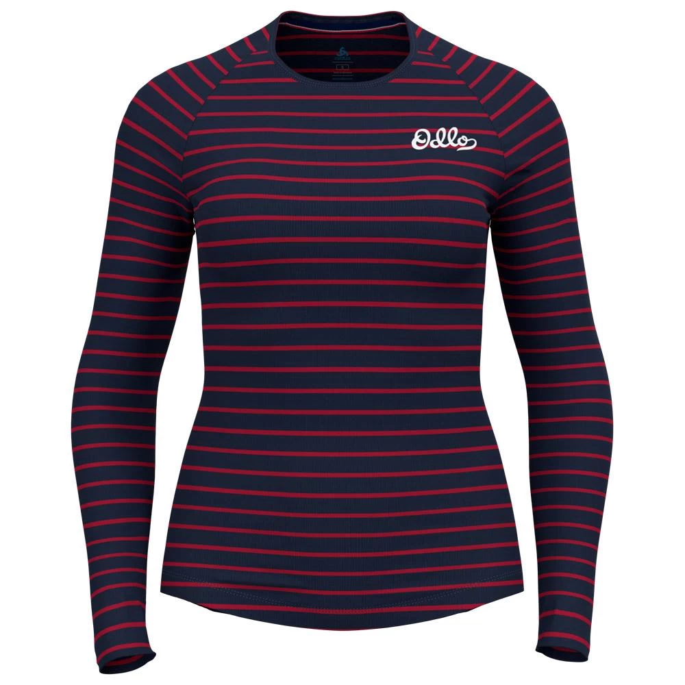Sous-vêtement Technique Odlo Active Warm Originals Eco Stripes BL Top Crew Neck LS Dark Sapphire Sundried Tomato 1 Sous-vêtement Technique Odlo Active Warm Originals Eco Stripes BL Top Crew Neck LS Dark Sapphire Sundried Tomato