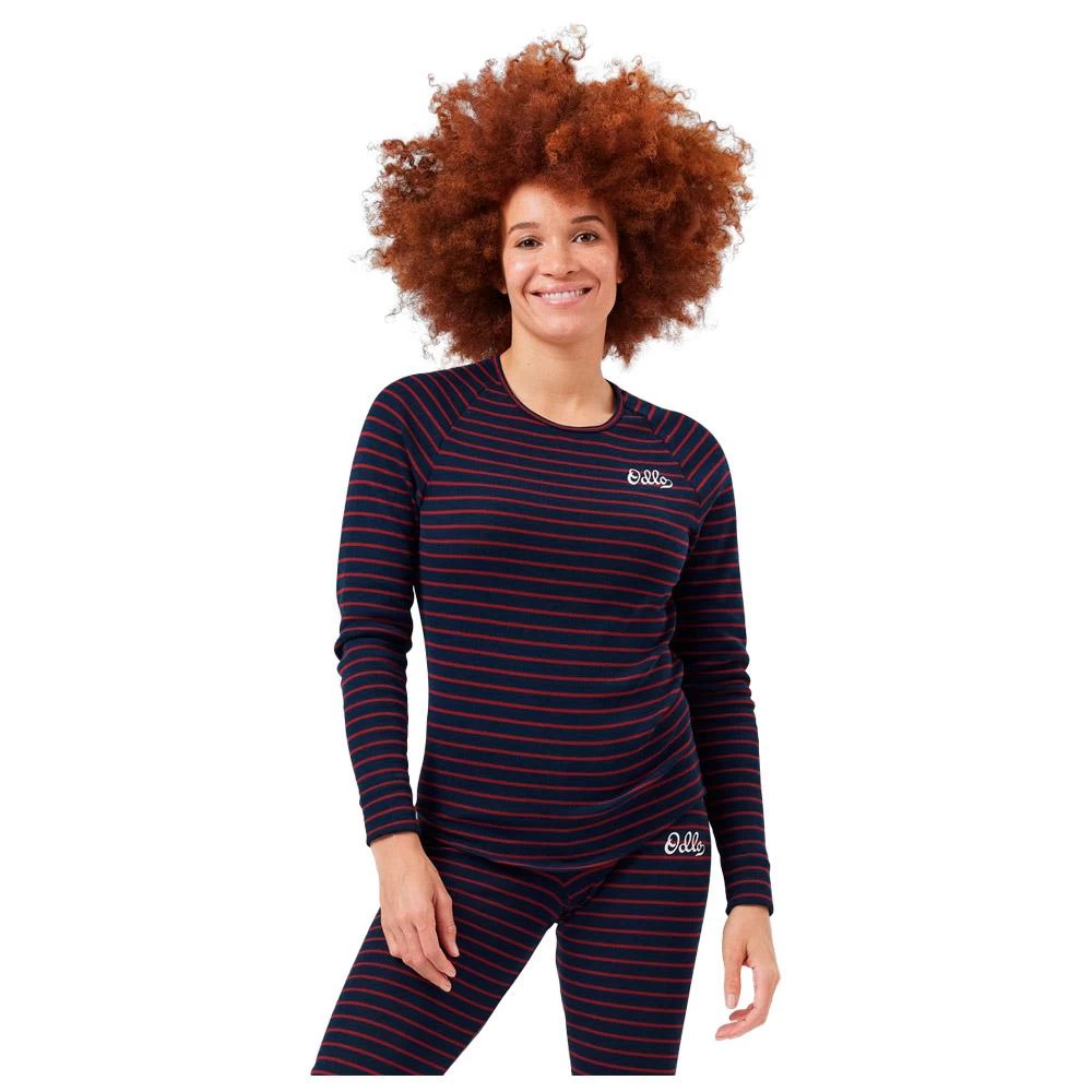 Sous-vêtement Technique Odlo Active Warm Originals Eco Stripes BL Top Crew Neck LS Dark Sapphire Sundried Tomato 3 Sous-vêtement Technique Odlo Active Warm Originals Eco Stripes BL Top Crew Neck LS Dark Sapphire Sundried Tomato – Image 3